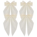 ATODEN Satin White Hair Accessories for Women: Large Oversized Bowknot Barrettes with Long Tail Hair Clips and Metal Clips - Aesthetic Wedding Hair Accessories