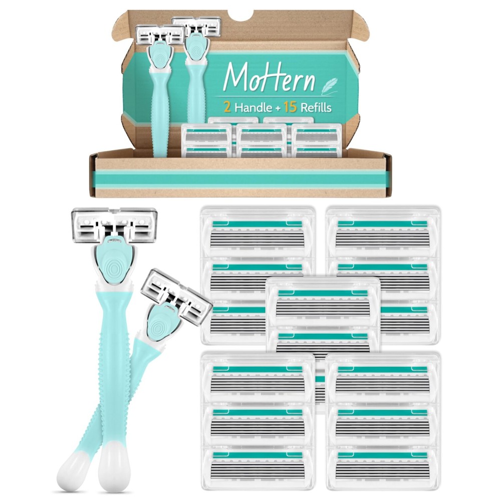 Razors for Women Sensitive Skin, 6 Blades Womens razors for Shaving Including 2 Travel Razors for Women with 15 Blade Refills, Green