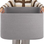 OIAHOMY XXLarge Rectangle Blanket Basket-96L, Cotton Woven Basket for Storage, Dirty Clothes Basket for Living Room, Nursery, Bedroom, Toy Organizing with Handle, 24 x 16 x 15, Grey
