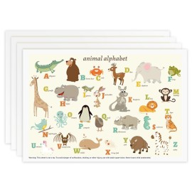 Babebay Disposable Stick-on Placemats 60 Pack for Baby & Kids & Toddler, Sticky Placemats Restaurant Table Mats 12 x 18 (Animal Alphabet)
