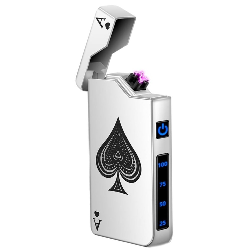 LcFun Electric Lighter - Rechargeable USB, Dual Arc Plasma, Windproof Flameless, Pocket Metal Lighter with LED Battery Indication for Candles, Camping (Silver Ace)