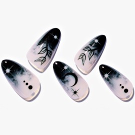 GLAMERMAID Press on Nails Medium Almond, Rainbow Pink Cat Eyes Spring Handmade Gel Glue on Nail, Glossy Short Stiletto Reusable UV Finish Fake Nails Acrylic False Nails Manicure Kits for Women