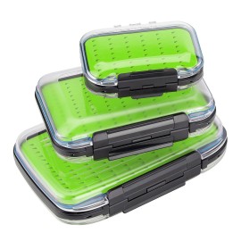 Gonex Fly Boxes for Fly Fishing Jig Boxes Two-Sided Waterproof Lightweight Fly Fishing Box Easy Grip Transparent Lid Fly Fishing Lures Box Sizes A+B+C, Green
