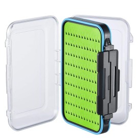 Gonex Fly Boxes for Fly Fishing Jig Boxes Two-Sided Waterproof Lightweight Fly Fishing Box Easy Grip Transparent Lid Fly Fishing Lures Box, 5.9x 3.8x 1.77, Green