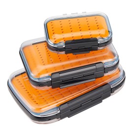 Gonex Fly Boxes for Fly Fishing Jig Boxes Two-Sided Waterproof Lightweight Fly Fishing Box Easy Grip Transparent Lid Fly Fishing Lures Box Sizes A+B+C, Orange
