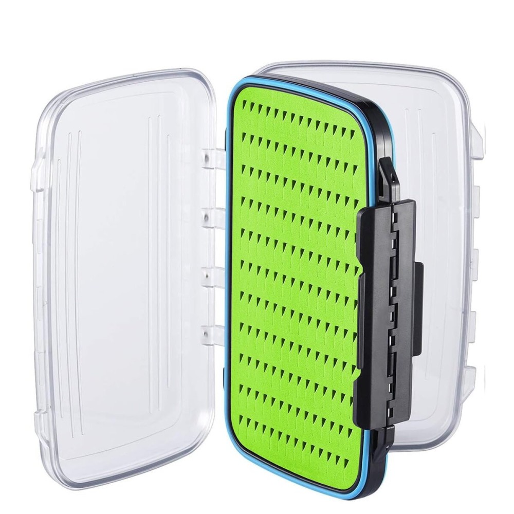 Gonex Fly Boxes for Fly Fishing Jig Boxes Two-Sided Waterproof Lightweight Fly Fishing Box Easy Grip Transparent Lid Fly Fishing Lures Box, 7.3x 4.6x 1.5, Green