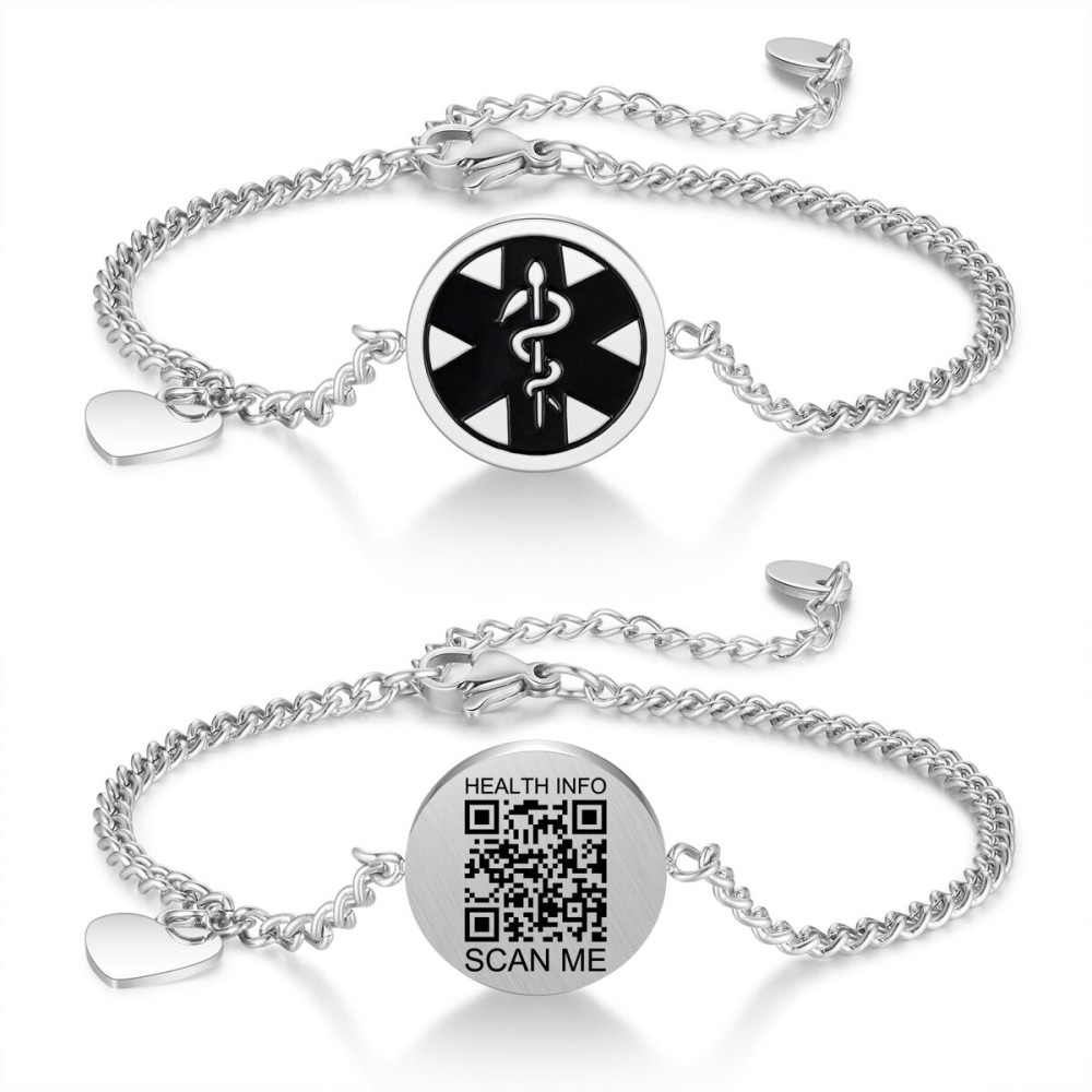 Theluckytag Upgraded Medical Bracelets Men Women with QR Code Medical Alert ID Bracelets - Titanium Steel Wristband Fits Wrists Up 8\'\'-10\'\' - More Space Custom Emergency Med ID Info