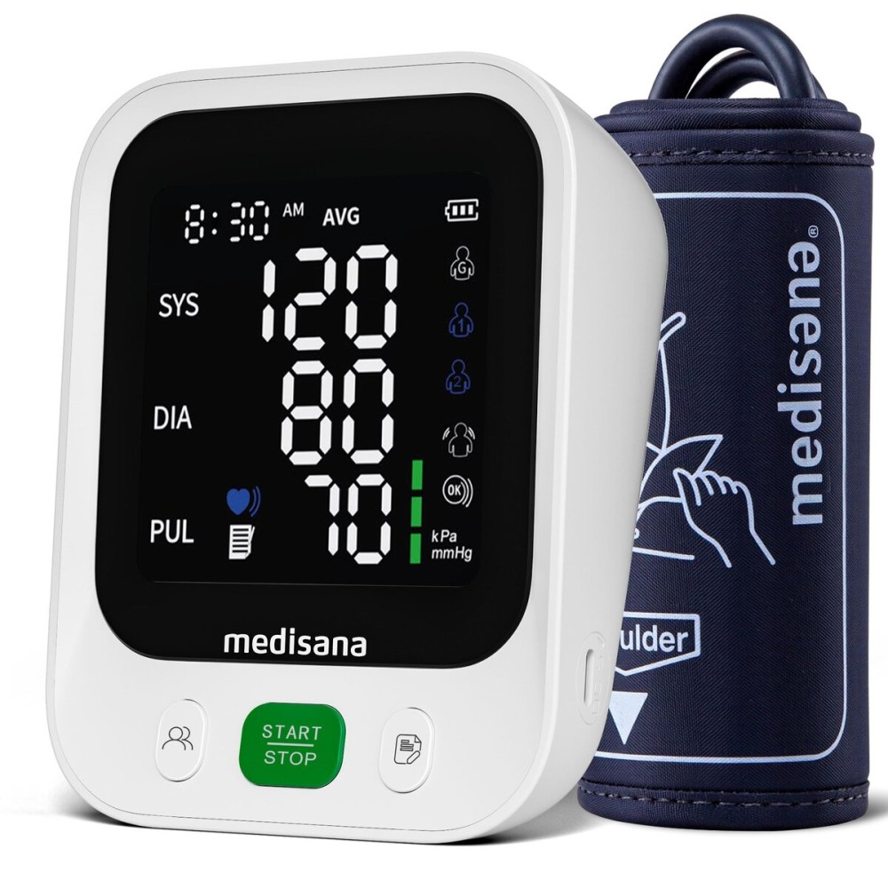 Blood Pressure Monitor with 2x199 Sets Memory, Medisana Automatic Upper Arm Blood Pressure Monitor for Home Use, 4.5 Color LED Backlit Display, Adjustable Large Cuff, Home Hypertension Detector