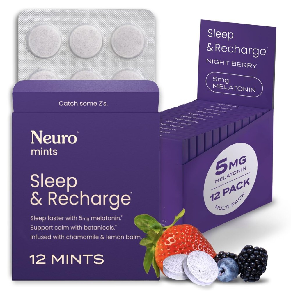 Neuro Sleep & Recharge Meltaway Mints - Contains Melatonin 5mg, Chamomile & Elderberry - Travel Aid for Nighttime Relaxation & Healthy Sleep Cycle - Night Berry 144, ct