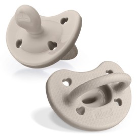 Chicco PhysioForma Luxe Orthodontic Pacifier, 6-16m | 100% Soft Silicone | Supports Breathing & Oral Development | Textured Shield & Handle | Includes Sterilizing Case | BPA Free | Grey, 2pk