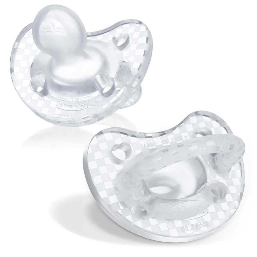 Chicco PhysioForma Luxe Orthodontic Pacifier, 16-24m | 100% Soft Silicone | Supports Breathing & Oral Development | Textured Shield & Handle | Includes Sterilizing Case | BPA Free | Crystal, 2pk