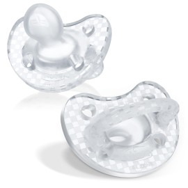 Chicco PhysioForma Luxe Orthodontic Pacifier, 16-24m | 100% Soft Silicone | Supports Breathing & Oral Development | Textured Shield & Handle | Includes Sterilizing Case | BPA Free | Crystal, 2pk