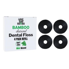 BOONBOO Dental Floss Refill Rolls, Charcoal Woven Thread, 4 Pack, Mint Flavor