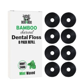 BOONBOO Dental Floss Refill Rolls, Charcoal Woven Thread, 8 Pack, Mint