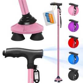 BigAlex Folding Walking Cane with LED Light,Pivoting Quad Base,Adjustable Walking Stick with Carrying Bag for Men/Women