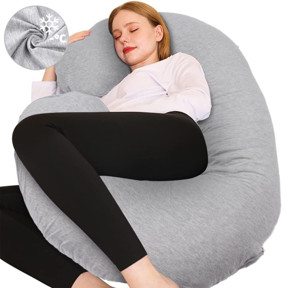 Chilling Home Pregnancy Pillow, C Shaped Full Body Pillow Maternity Pillow for Women 55 inch, Pregnancy Pillows for Sleeping Pregnant Must Have with Jersey Removable Cover,Grey
