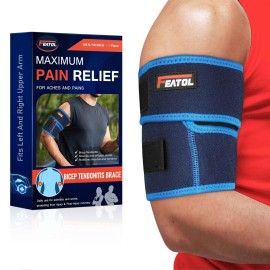 FEATOL Bicep Tendonitis Brace Compression Sleeve Support, Upper Arm Brace Tricep Bicep Support Bands for Men and Women, Arm Wrap Pain Relief for Muscle Strains and Inflammation (Blue, Small)