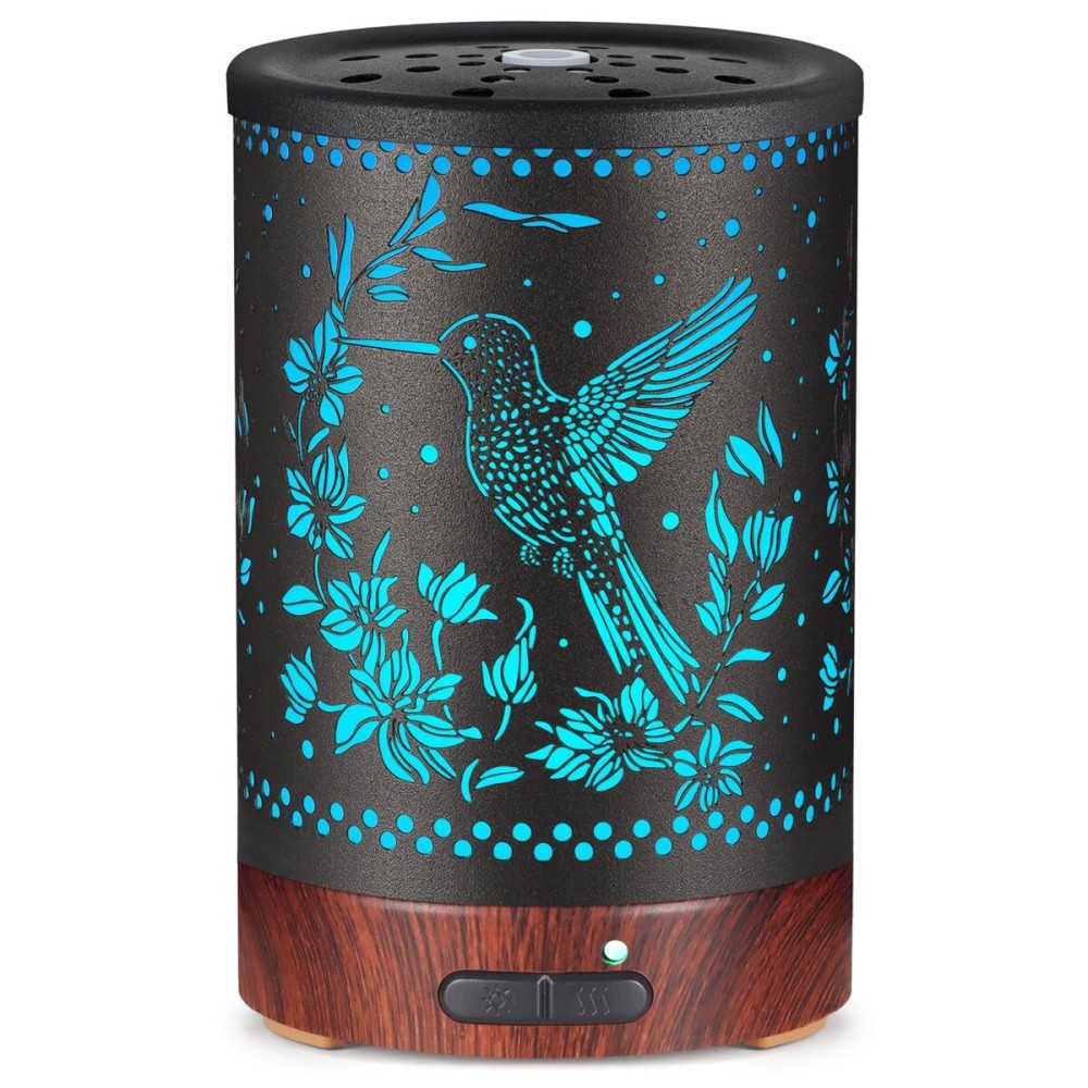Metal Essential Oils Diffuser 150ML Aromatherapy Diffuser Cool Mist Humidifier with 7 Colors Lights Waterless Auto Off Air Diffusers as Gifts for Moms Women Girls (E-Hummingbird)
