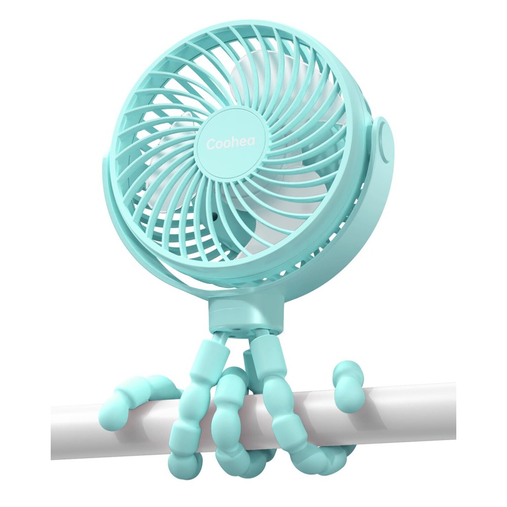 Coohea Stroller Fan Clip on for Baby, 4000mAh Rechargeable Battery Operated, Flexible Tripod, 3 Wind Speed, 360 Rotatable, Small Cooling Portable Fan for Car Seat Crib Bike Travel Beach, Blue