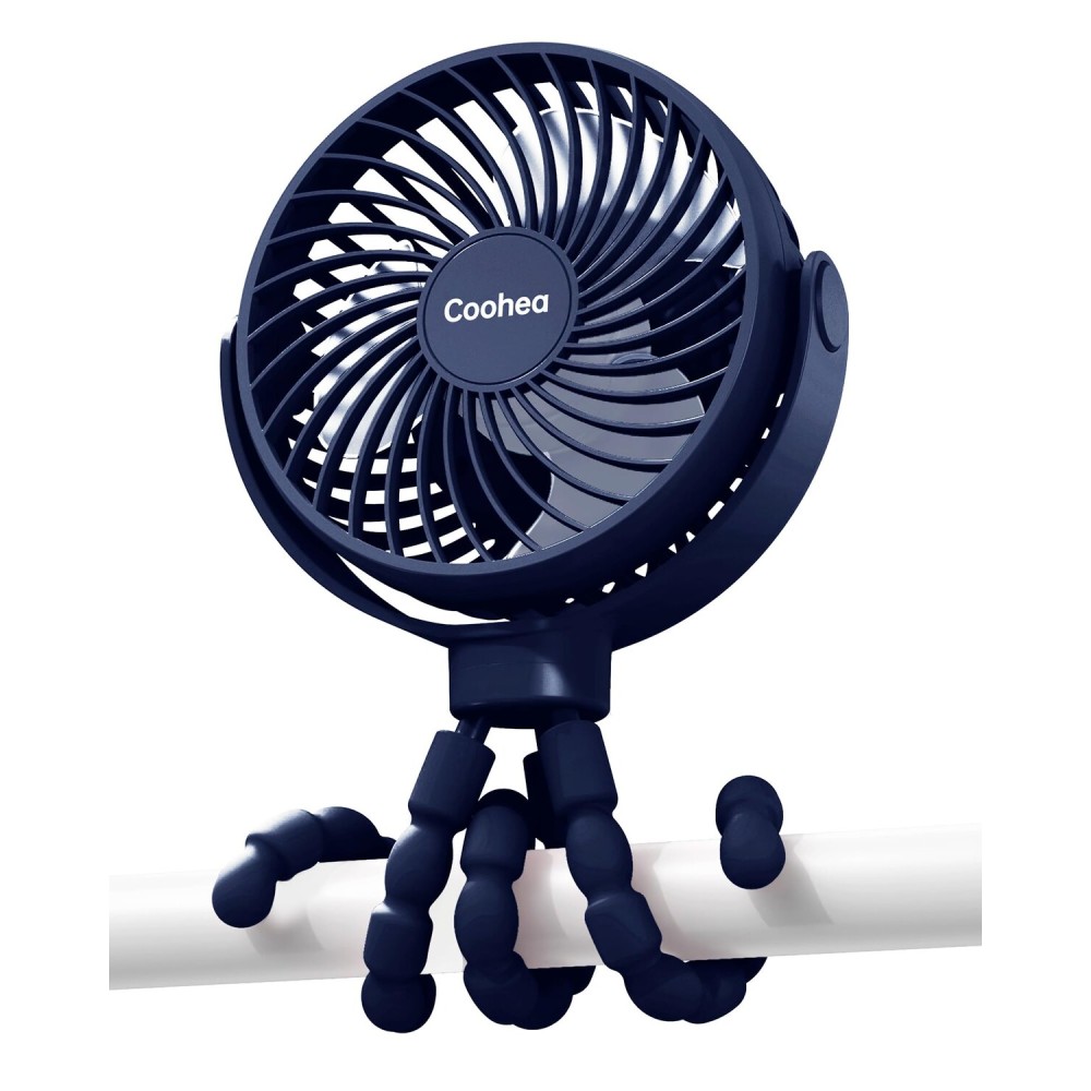 Coohea Stroller Fan Clip on for Baby, 4000mAh Rechargeable Battery Operated, Flexible Tripod, 3 Wind Speed, 360 Rotatable, Small Cooling Portable Fan for Car Seat Crib Golf Cart, Navy Blue