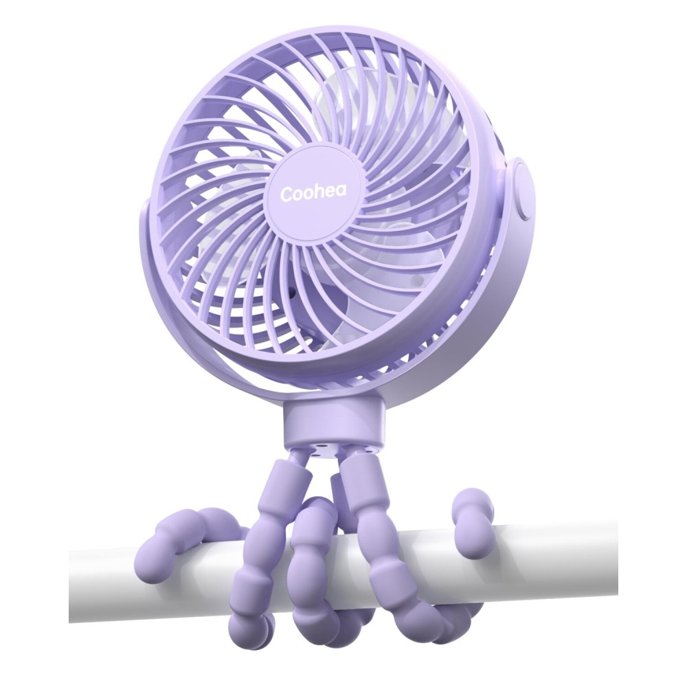 Coohea Stroller Fan Clip on for Baby, 4000mAh Rechargeable Battery Operated, Flexible Tripod, 3 Wind Speed, 360 Rotatable, Small Portable Fan for Car Seat Crib Backseat Beach Travel Camping, Purple