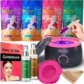 Waxing Kit for Athletes. Waxing kit for Women with Quick-Melting Wax Warmer + Salon Quality Wax for Hair Removal - Super Easy to Use for Men and Women - For Sensitive Skin