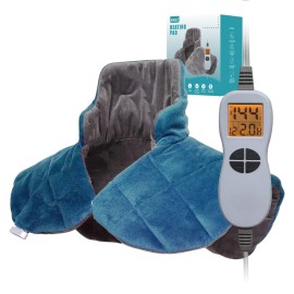 Ruqiji 19 x 24 Weighted Neck&Shoulder Heating Pad, 2.5lbs with 12 Temperature Settings&Countdown timer,Pain Relief for Neck/Shoulders/Menstrual Pain, Christmas Gifts for Women Men Mom Dad(Gray/Blue)