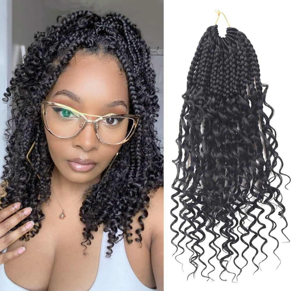 Goddess Box Braids Crochet Hair With Curly Ends 12 Inch Bohomian Box Braids Crochet Braids 1 Packs 3X Crochet Braids Synthetic Braiding Hair Extension for Black Women (12 Inch (Pack of 1), 1B)