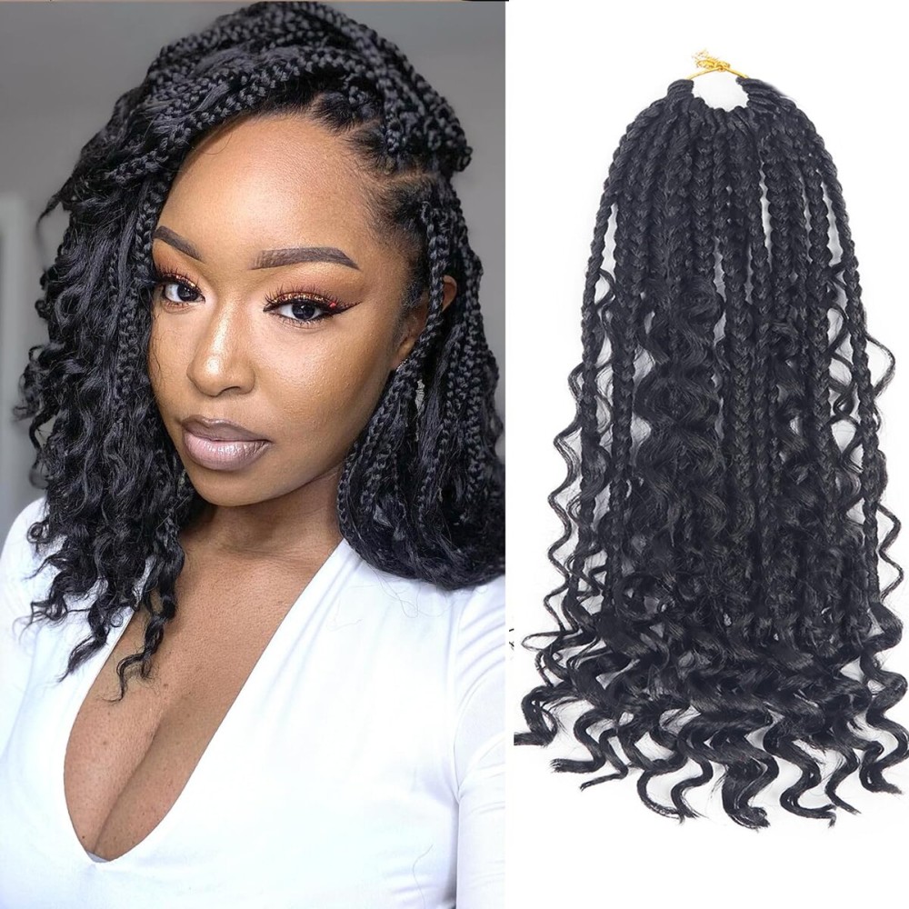 Goddess Box Braids Crochet Hair With Curly Ends 10 Inch Bohomian Box Braids Crochet Braids 1 Packs 3X Crochet Braids Synthetic Braiding Hair Extension for Black Women (10 Inch (Pack of 1), 1B)