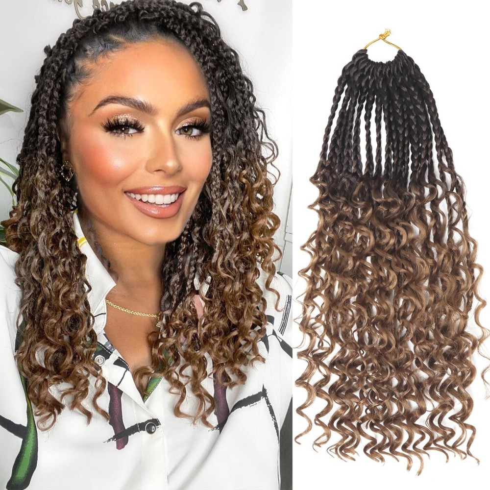 Goddess Box Braids Crochet Hair With Curly Ends 14 Inch Bohomian Box Braids Crochet Braids 1 Packs 3X Crochet Braids Synthetic Braiding Hair Extension for Black Women (14 Inch (Pack of 1), 4-30)