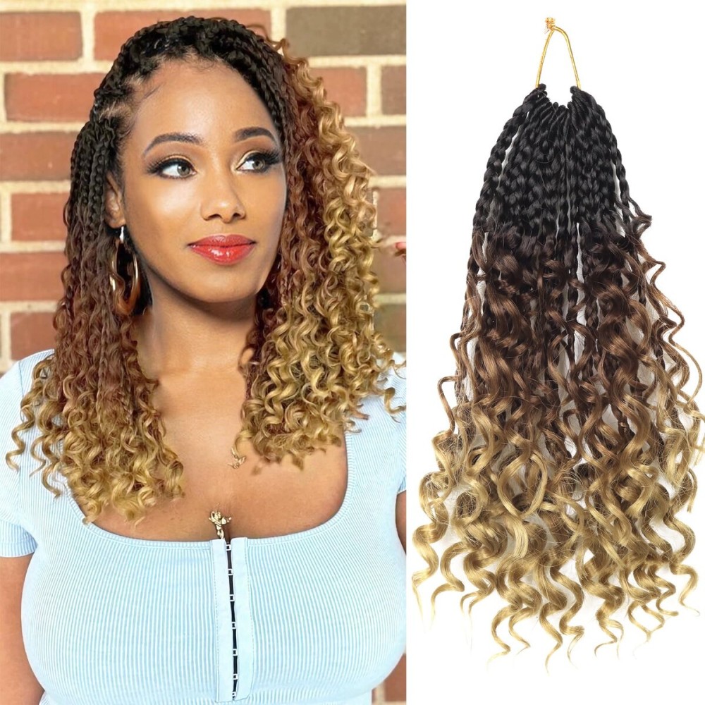 Goddess Box Braids Crochet Hair With Curly Ends 10 Inch Bohomian Box Braids Crochet Braids 1 Packs 3X Crochet Braids Synthetic Braiding Hair Extension for Black Women (10 Inch (Pack of 1), 4-30-27)