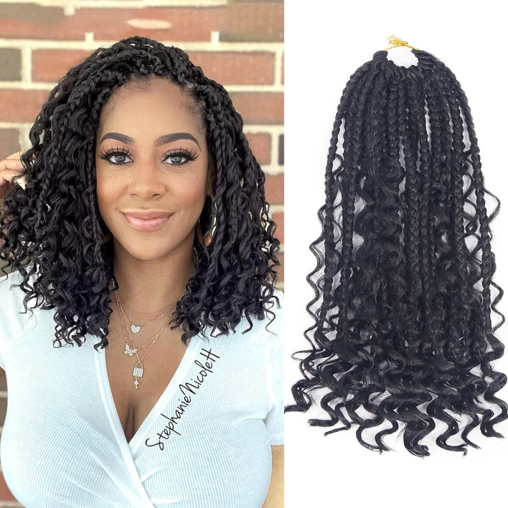 Goddess Box Braids Crochet Hair With Curly Ends 8 Inch Bohomian Box Braids Crochet Braids 1 Packs 3X Crochet Braids Synthetic Braiding Hair Extension for Black Women (8 Inch (Pack of 1), 1B)