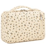 Bluboon Makeup Bag Zipper Pouch Travel Portable Cosmetic Bag Organizer for Women and Girls(Corduroy Yellow Floret)