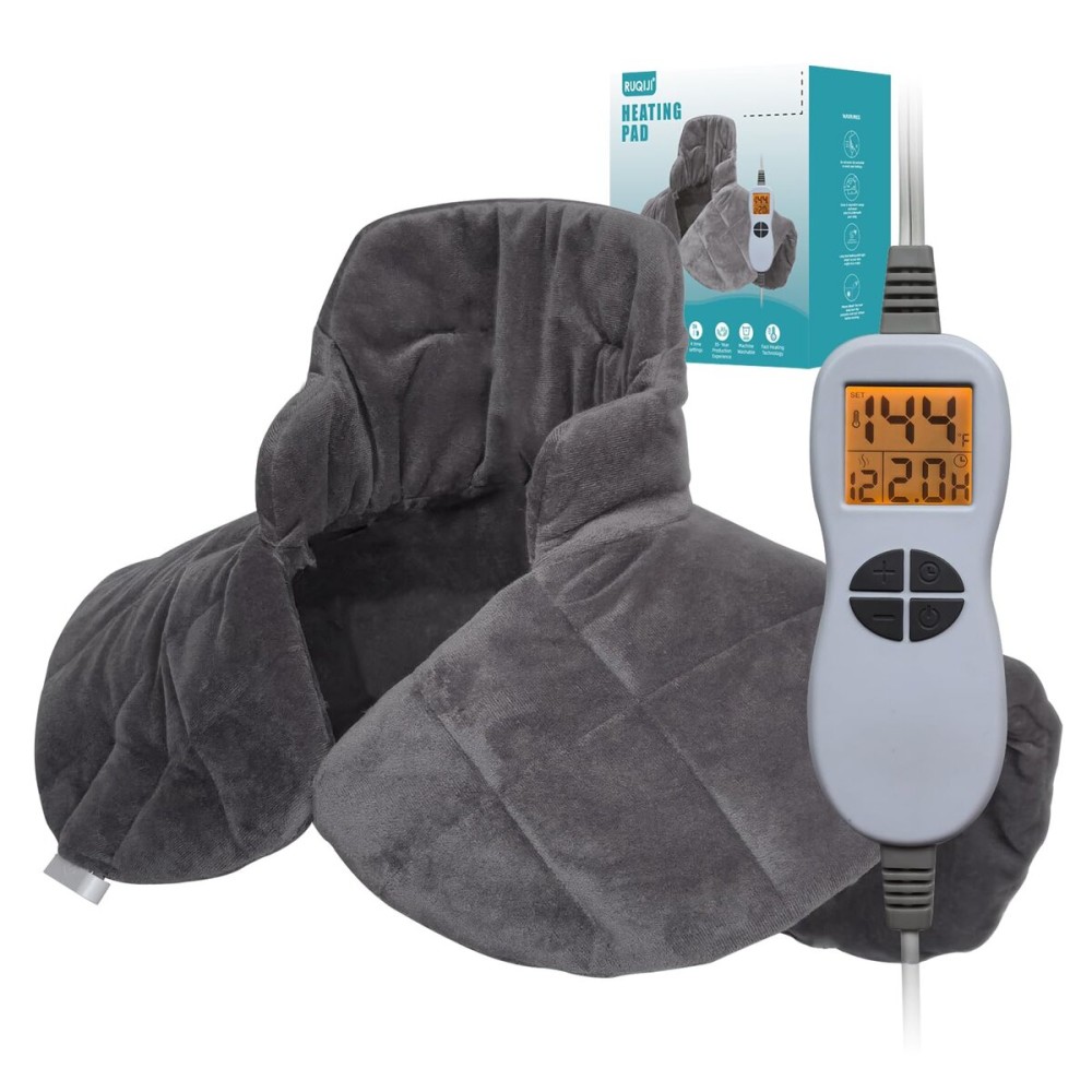 Ruqiji 19 x 24 Weighted Neck&Shoulder Heating Pad, 2.5lbs with 12 Temperature Settings&Countdown timer,Pain Relief for Neck/Shoulders/Menstrual Pain, Christmas Gifts for Women Men Mom Dad(Dark Gray)