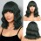 BERON 14 Inches Dark Green Wig for Women Short Curly Wig Green Wigs with Bangs Loose Wavy Wigs for Daily or Party