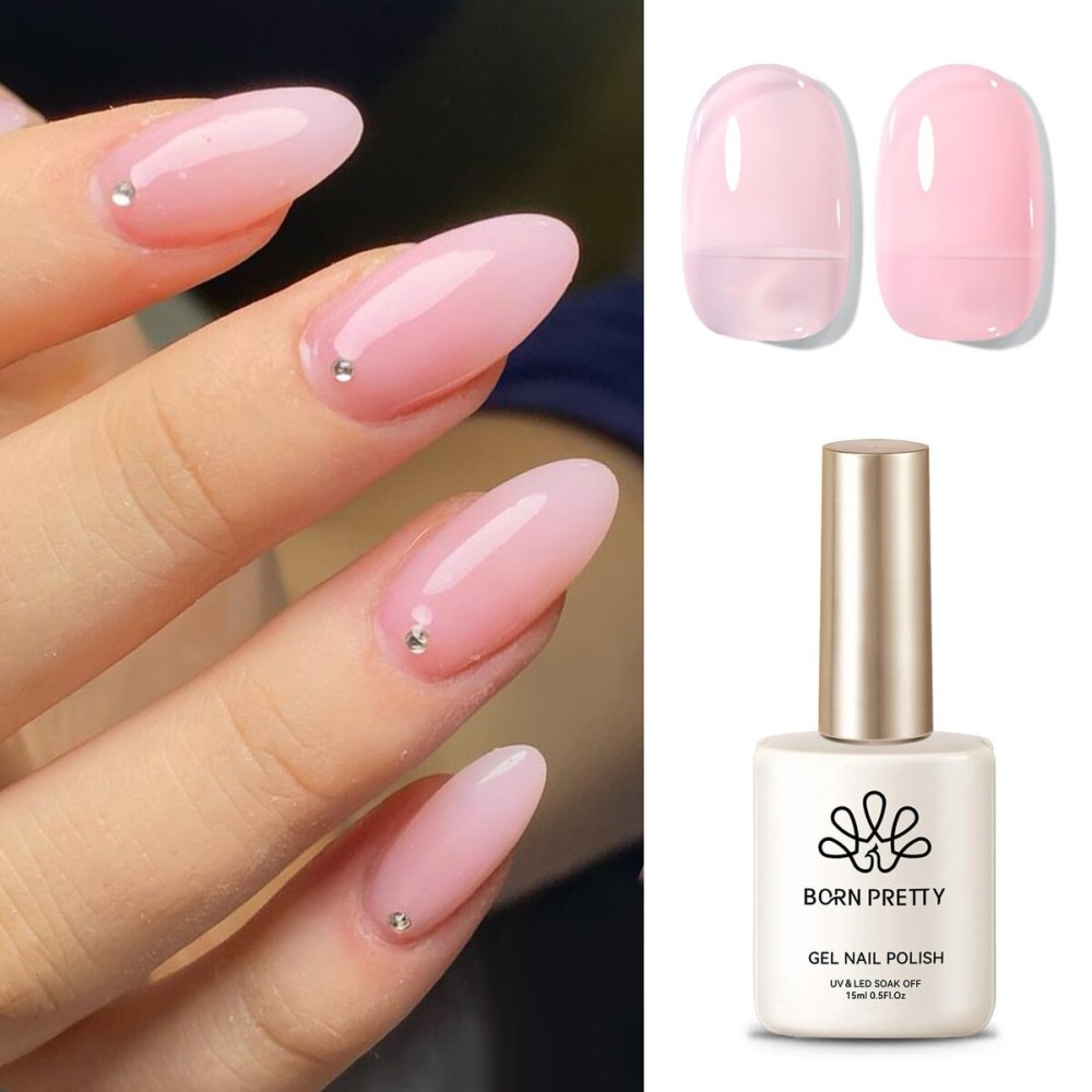 Born Pretty Jelly Gel Nail Polish Jelly Light Pink Gel Polish Sheer Translucent Soak Off Hema-Free Gel Polish Nail Art DIY 15ML