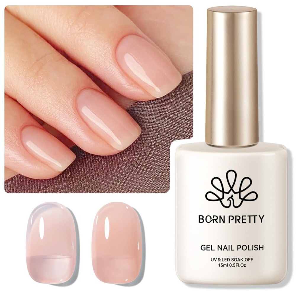 Born Pretty Jelly Nude Gel Nail Polish Sheer Translucent Transparent Skin Stone Natural Gel Polish Nail Art DIY at Home 15ML