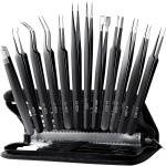 Antonki 12 Pack Precision Tweezers Set for Craft, Soldering, Jewelry, Facial Hair, Eyebrow, Ingrown Hair Removal, Eyelash Extension- with Case