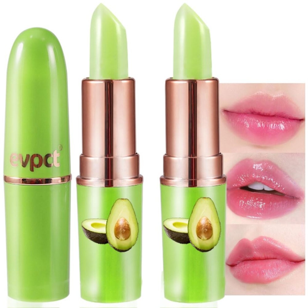 evpct 2Pcs Avocado Tinted Lip Balms PH Lip Color Changing Lipstick Balm Stain Gift Set Queen for Women Girls Korean Mood Long Lasting Color Change Light Pink Lipstick Lip Tint Plumper Gloss 10