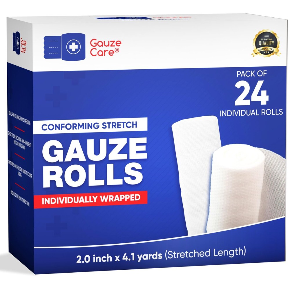 Gauze Rolls 2 inch Pack of 24 - Premium Quality Lint and Latex-Free Rolled Gauze 2 inches x 4.1 Yards - Conforming Stretch Bandages Designed for Effective Wound Care & Comfort
