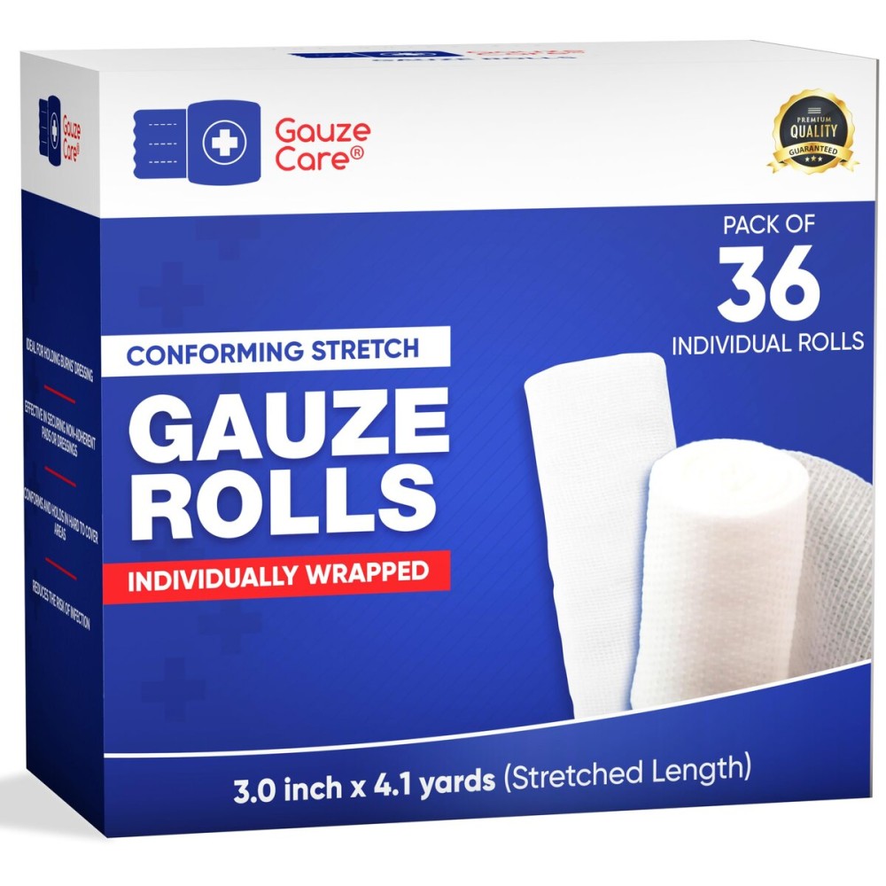 Gauze Rolls 3 inch 36 Rolls - Premium Quality Lint and Latex-Free Rolled Gauze 3 inches x 4.1 Yards - Conforming Stretch Bandages Designed for Effective Wound Care & Comfort
