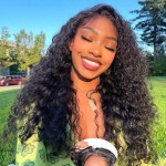 WPPIKK Wear and Go Glueless Wigs Human Hair Pre Plucked Pre Cut Brazilian Deep Wave Lace Front Wigs Human Hair 4x4 Lace Closure Wig for 4x4 Lace Black Color Women Glueless (22 Inch)