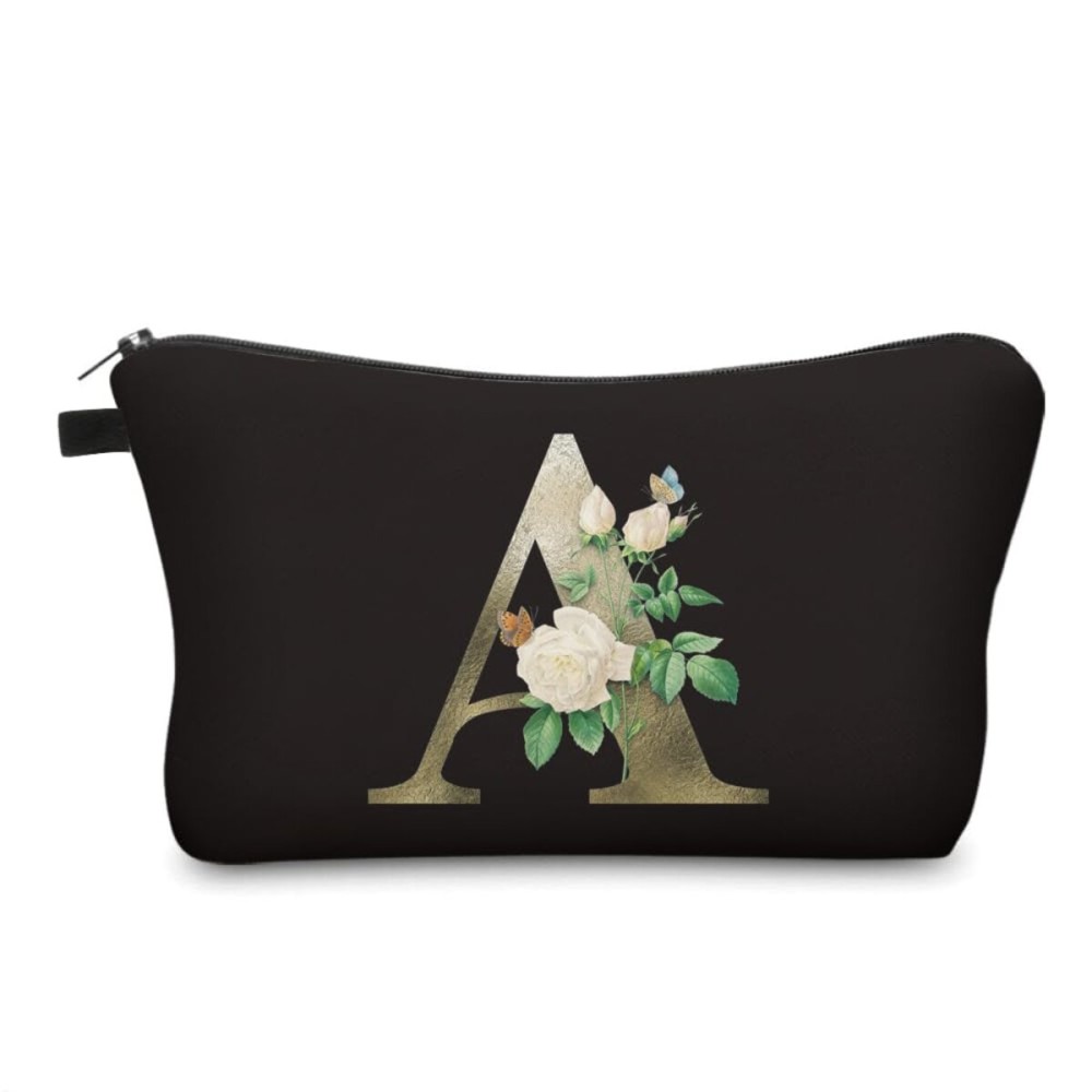 Deanfun Makeup Bag, Bride Bridesmaid A-Z Make Up Bag, Small Personalized Initial Letter 3D Printings Waterproof Cosmetic Bags for Women (A)