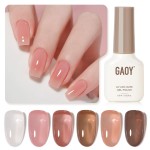 GAOY Jelly Brown Gel Nail Polish Set, 6 Transparent Sheer White Pink Colors, UV Light Cure Gel Polish for Salon and Nail Art DIY at Home