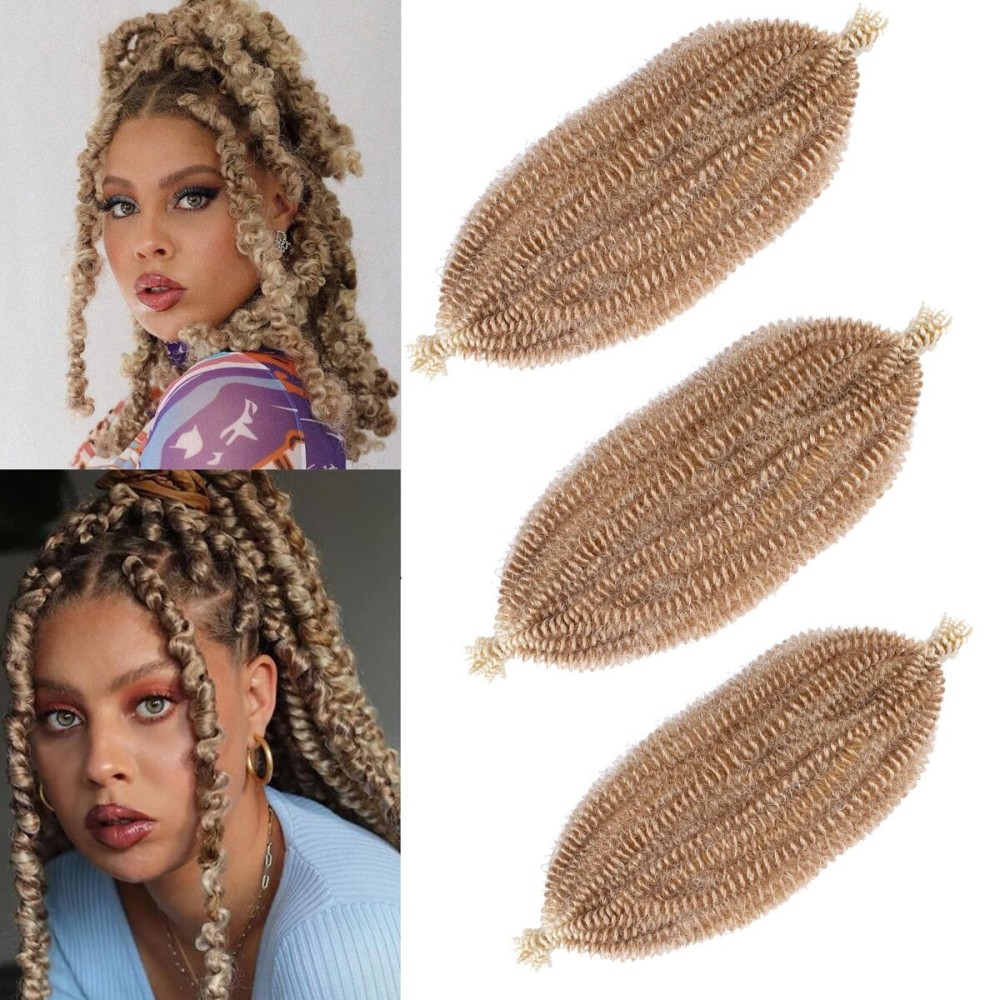3 Packs Spring Twist Hair 16 Inch Springy Afro Twist Hair for Pre Fluffed Kinky Twist Hair Synthetic Marley Twist Braiding Hair Extensions for Black Women Light Brown Blonde (16 Inch 3Pcs, 27613)