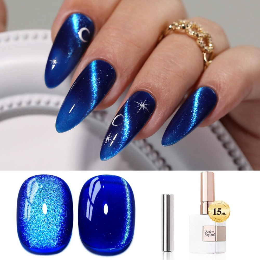 Double Rhythm 0.5 OZ Cat Eye Gel Polish with Magnet 15ML Holographic Glitter Shimmer Translucent Jelly Color Magnetic Nail Polish Salon DIY at Home (MC1078)