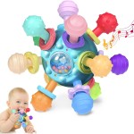 Baby Teething Toys Teethers for Babies 0-6 Months Infant Baby Girl Toys Gifts for 0 3 6 9 12 Months, Newborn Rattles Chew Toys Sensory Learning Montessori Toys for Babies 6-12 Months -Blue