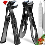 Toenail Clippers for Thick Toenails for Seniors, Angled Head Long Handled Toe Nail Clippers for Men with Wide Jaw Opening, Heavy Duty Large Finger Nail Clippers Adult Cutter with Catcher, Black
