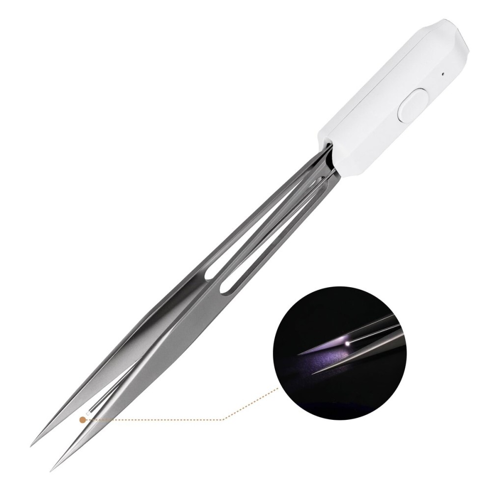 LASHVIEW Lash Tweezer, Eyelash Tweezers with Light, Straight Pointed Eyelash Tweezers for Profissional Grafting Eyelash Extension Stickers Precision Electronics, FG1