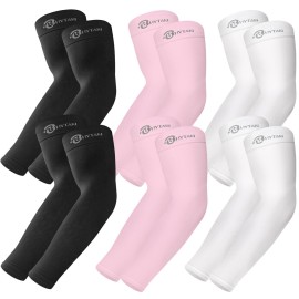 BHYTAKI 6 Pairs UV Sun Protection Arm Sleeves, UPF 50 Sports Cooling Arm Compression Sleeves for Men Women Teenager